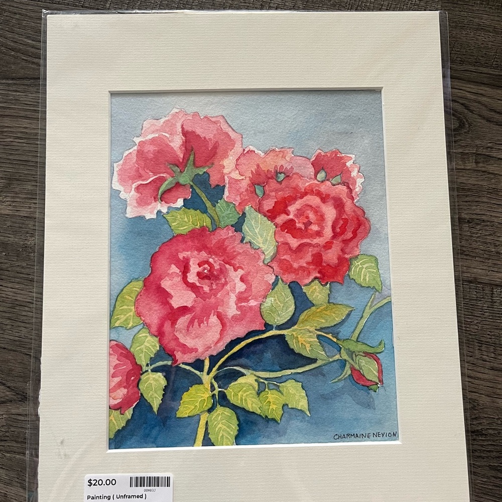 Floral Watercolor Painting with Pink Roses